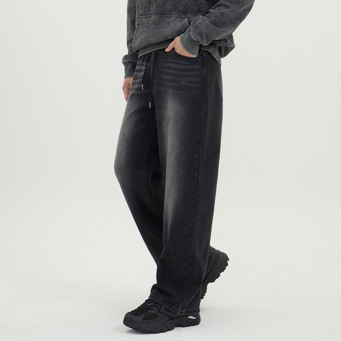 클로니아 남녀공용 융기모 밴딩 워싱 와이드 데님 팬츠 CF7M9