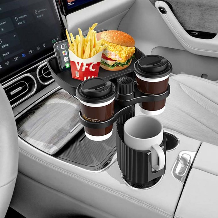 에어카 차량용 3in1 트랜스폼 트레이 일체형 컵홀더, 블랙, 1개