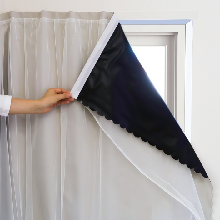 Trendigo 무타공 붙이는 암막커튼 창문형 완벽 빛차단 벨크로 커튼 세트