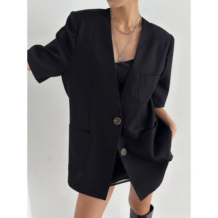 메종드모드 [자체제작] [당일발송]인생자켓 에브리핏 빅사이즈 반팔재킷 루즈핏자켓