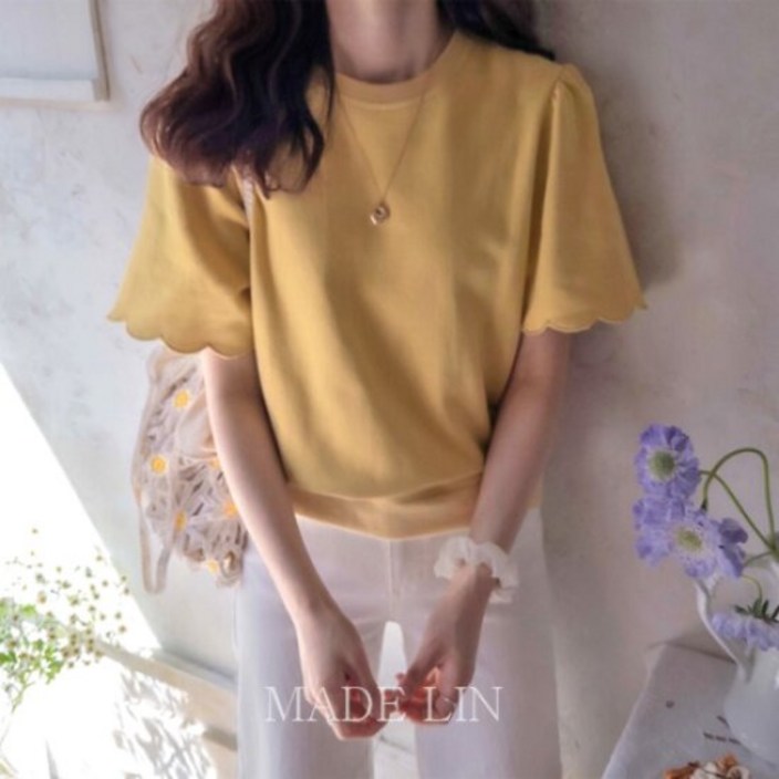 리린 MADE LIN 뉴크런치 러블리한 소매는 물결모양 포인트 티 size F,1 1779066 리린 MADE LIN 뉴크런치 러블리한 소매는 물결모양 포인트 티 size F,1 1779066
