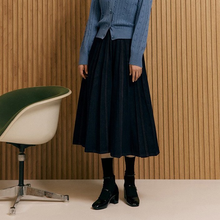 더엣지 데님 주름 스커트 WYSK6G02