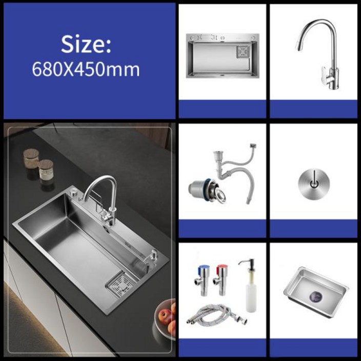 304 스테인레스 스틸 대형 싱글 슬롯 주방 싱크대 접시 야채 세면대 그릇 Udermount 탑 마운트 드레인 액세