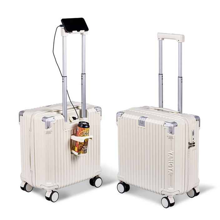 YANGTA 5년무상AS TSA잠금 튼튼한 여행용 캐리어 기내용 미니 18인치 USB 충전포트 핸드폰 거치대 컵홀더