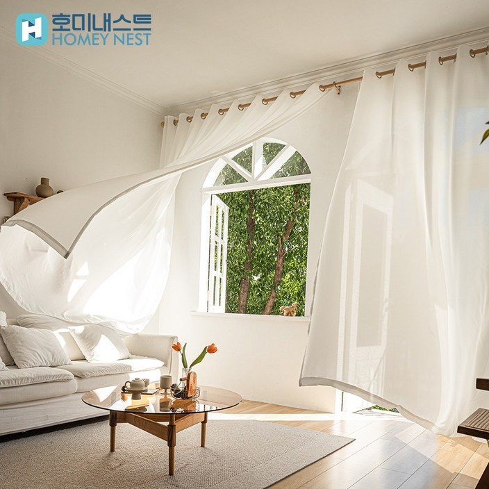 HOMEY NEST 비침없는 스크래치 방지 쉬폰커튼 인테리어 안방 화이트 커텐 아일렛형 1P
