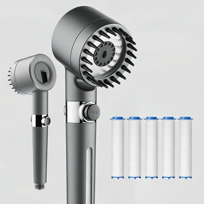 수압상승 필터 샤워기 헤드 3단조절 온오프 고압 절수  필터 5p 세트