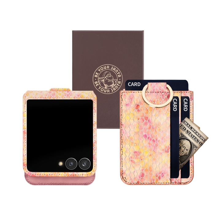 비유어산타 전자파 차단 천연가죽 핑거그립 카드수납형 Z플립7케이스 블랙맘바