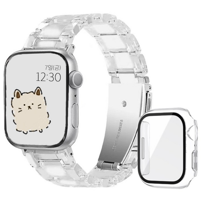 아이비온 애플워치 캔디 스트랩 밴드 + 풀커버 케이스 세트, 크리스탈