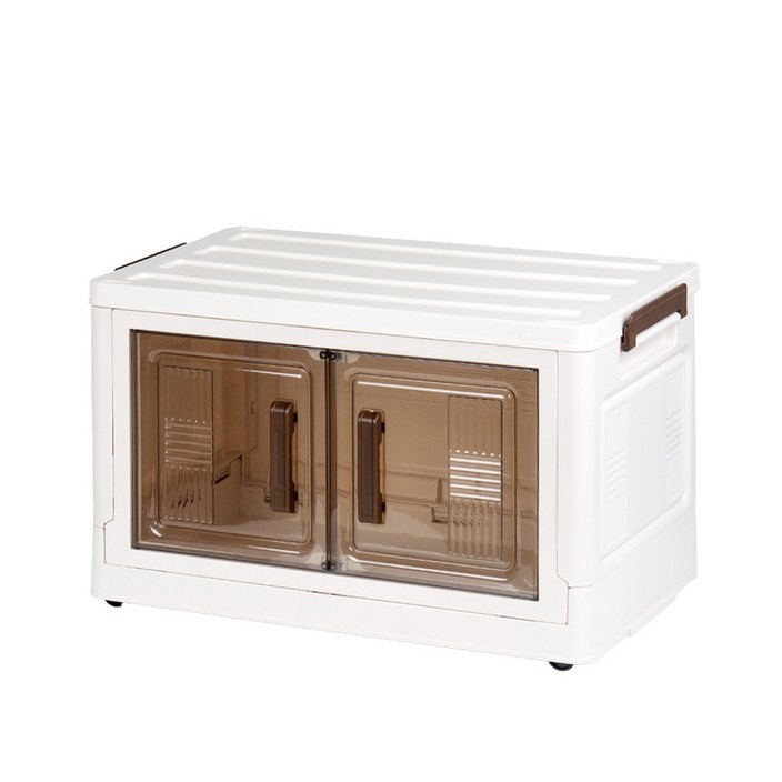 미란다 접이식 투명 양개문형 리빙박스 폭55cm 1단 co-00862, 1개, 아이보리