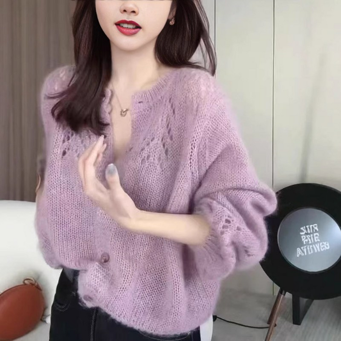 DUOMIHAN 여성 루즈핏 가디건 레이스 펀칭 니트 퍼 250929 WH 6260