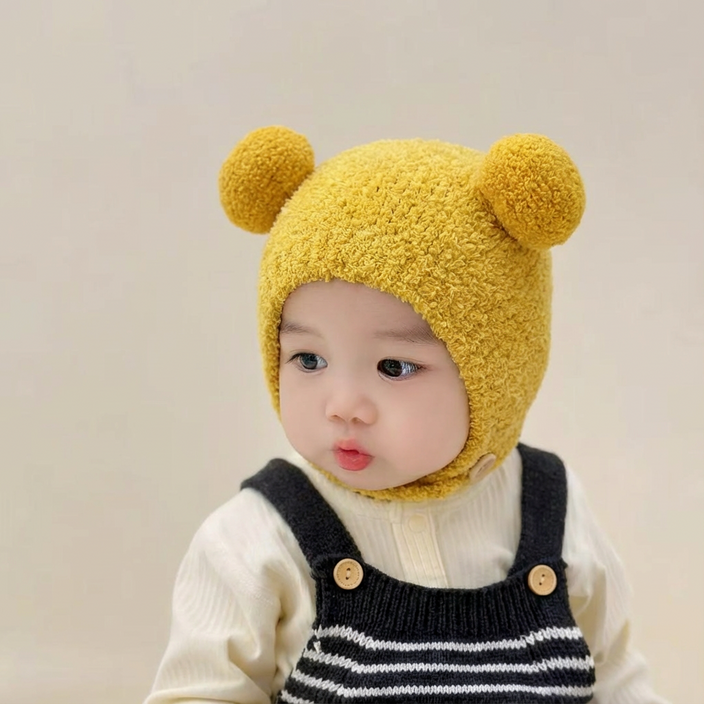 블랙체리 유아동 겨울 곰돌이 보넷