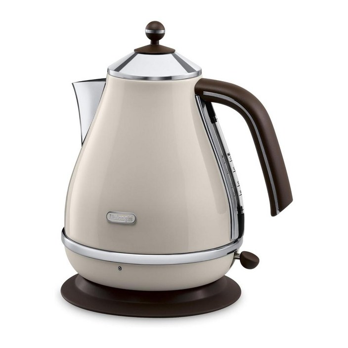 DeLonghi 드롱기 빈티지 아이코나 KBOV3001BG 주전자 파스텔 크림과 마호가니 마감, 1개 DeLonghi 드롱기 빈티지 아이코나 KBOV3001BG 주전자 파스텔 크림과 마호가니 마감, 1개