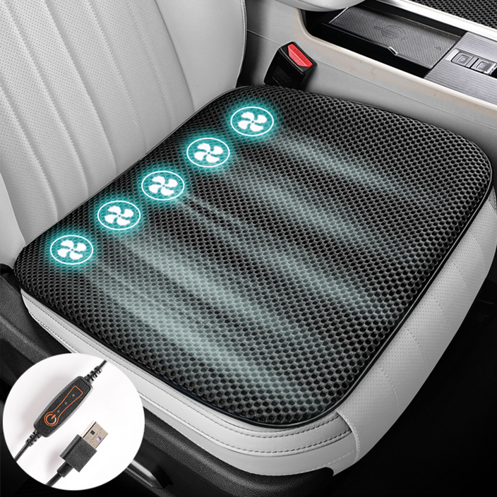 AOSS 차량용 통풍시트 자동차 사무실 3단 풍속 조절 쿨링방석, 1개, 블랙