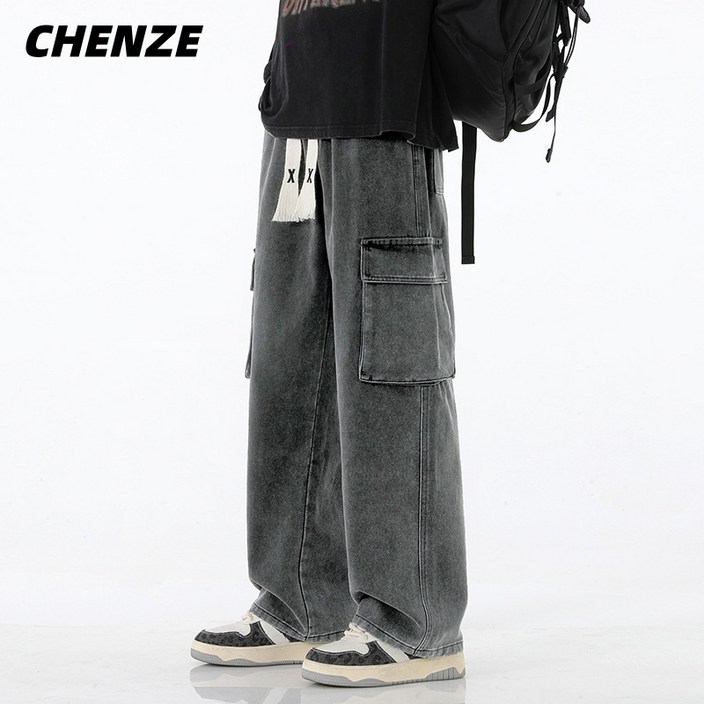 CHENZE 남자 청바지 데님팬츠 세미와이드 밴딩청바지 카고청바지 편안한 남성청바지