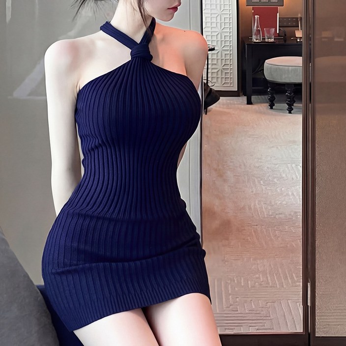 SOSISI 여성 홀터넥 슬림핏 골지 니트원피스 DR1L260709