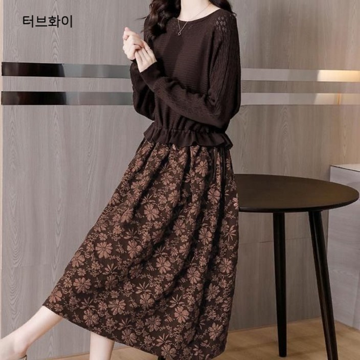 르엠마 [신상] 긴팔원피스 봄원피스 여자니트 여성니트 중년원피스 여성스웨터 스웨터 롱 니트 여자긴팔 롱원피스 가을원피스 롱니트 겨울원피스 원피스 80992(1)