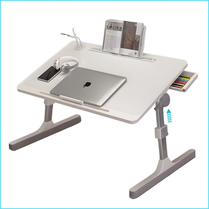업그레이드버전 접이식 침대 테이블 좌석테이블 노트북책상 침실테이블 거실테이블 높이조절 각도조절 USB 포트보관 서랍 램프 및 팬