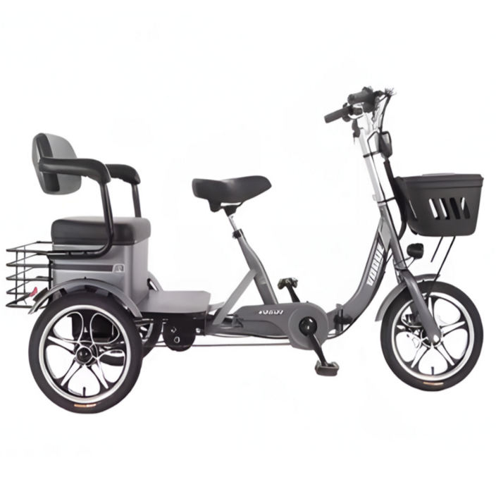 벨라다디 PAS 스로틀 겸용 세발전기자전거 2인용 전동 접이식 가성비 3륜 3인용, 딥그레이, 강철