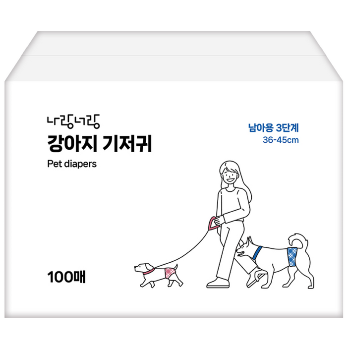 나랑너랑 남아용 강아지 기저귀, 중형, 1개, 100개입