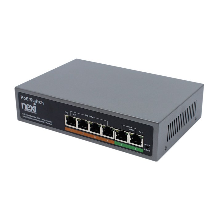 넥시 4 2 포트 POE 스위치허브 65W, NXPOE604EX20, 1개