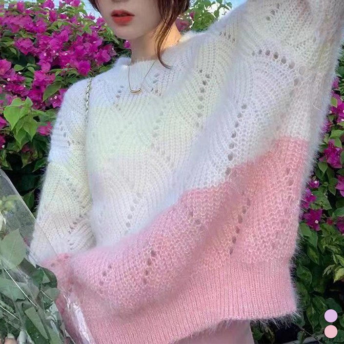 메이첼 여성용 솜사탕 그라데이션 풀오버 니트 스웨터 04029