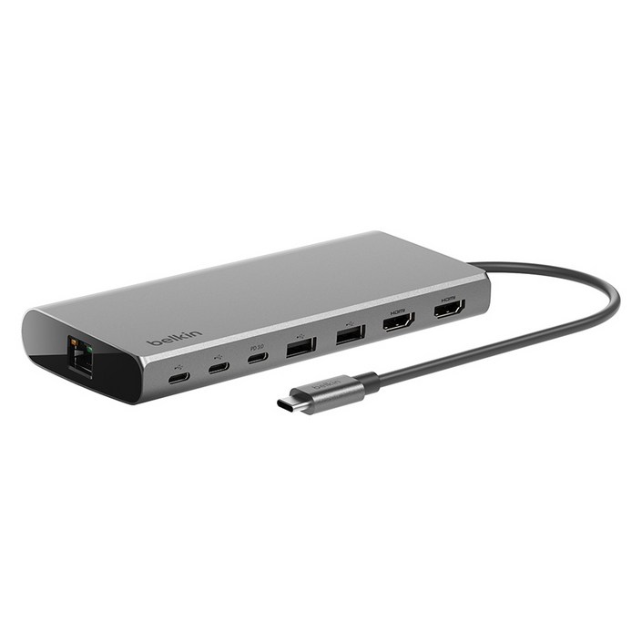 벨킨 Connect 범용 USB C 8 in 1 듀얼 디스플레이 코어 허브 INC015bt, 실버그레이, 1개