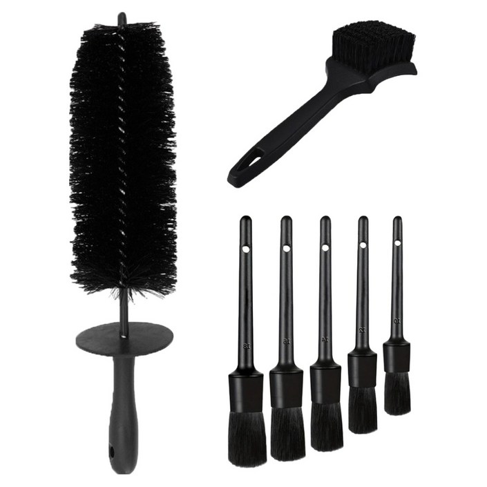 카로닉 차량용 타이어 디테일링 자동차 세차 청소 브러쉬 7종 세트, 블랙, 1세트