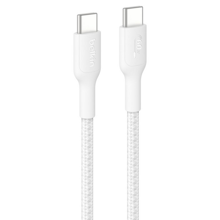 벨킨 C타입C타입 60W 브레이디드 고속 충전 케이블 CAB024fq2MWH, 2m, 화이트, 1개