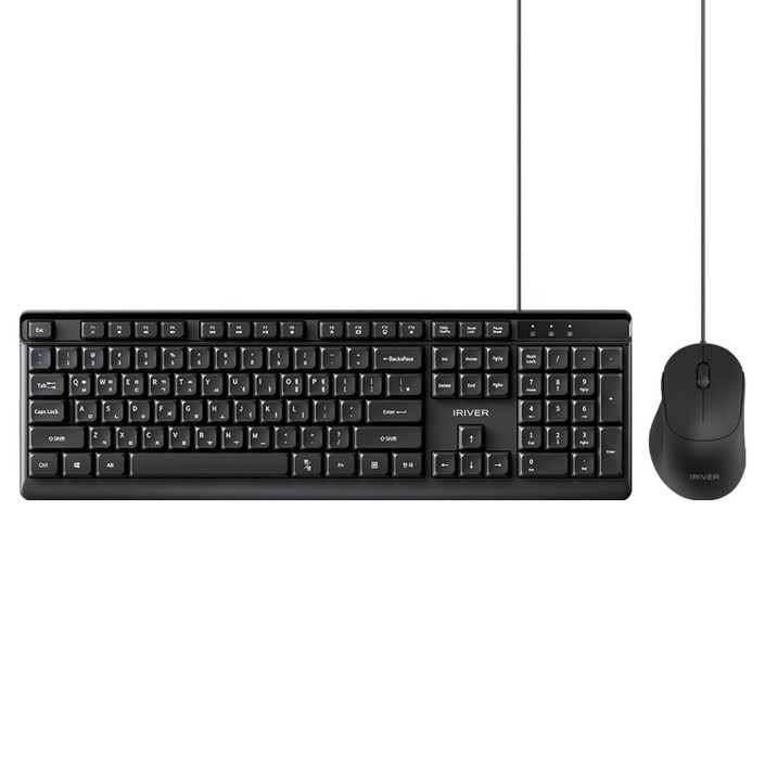 아이리버 항균처리 오피스 기어 생활방수 키스킨 저소음 유선키보드  무소음 마우스 세트, 블랙, KM101, 일반형