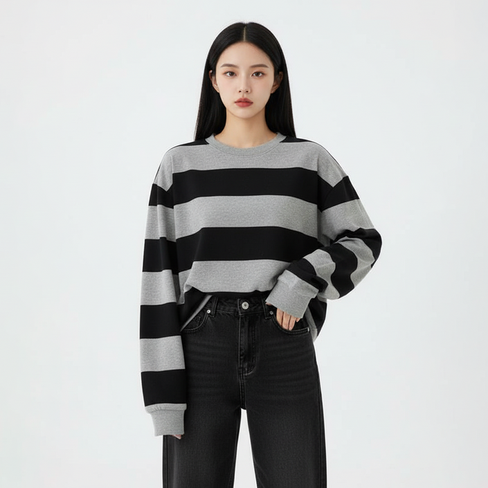 마켓피아 스트라이프 루즈핏 맨투맨