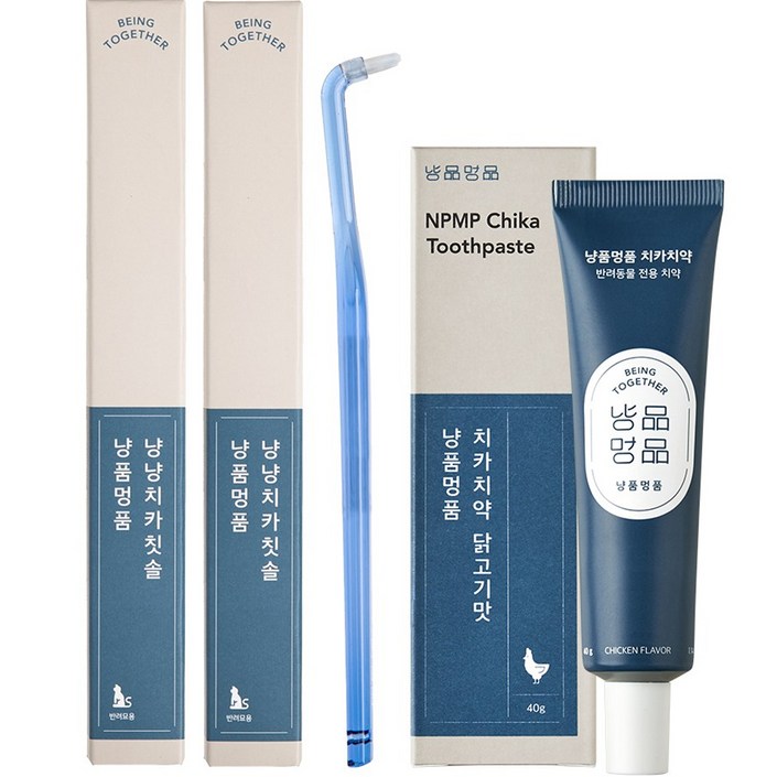 냥품멍품 치카칫솔 2p  치카치약 닭고기맛 1p 세트, 1세트