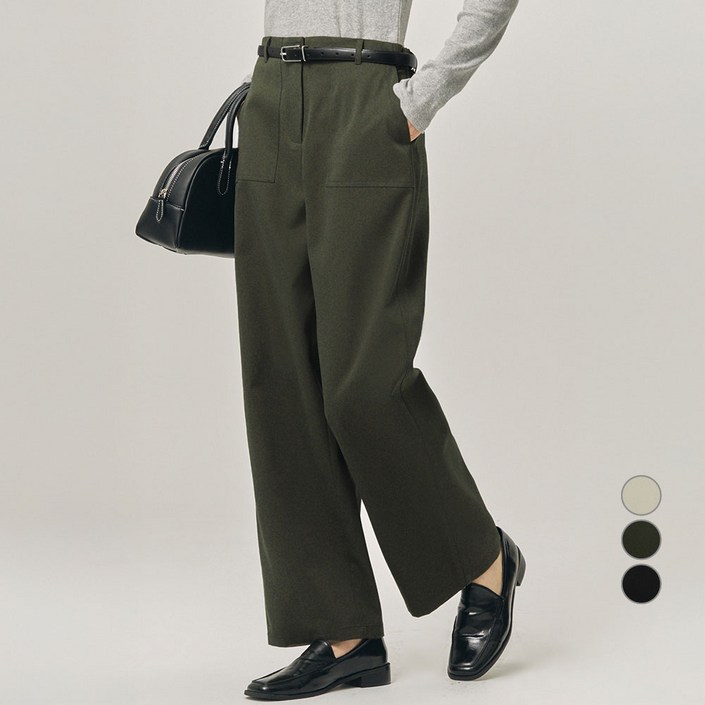 ELLEPARIS 여성용 와이드핏 피치드 터치 하프밴딩 퍼티그 치노 팬츠