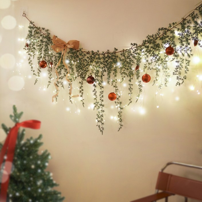 뷰티풀데코센스 조화 트리 가랜드 벽트리 오너먼트 은하수 LED 전구 225구리모컨 풀세트, 블루그레이, 1개