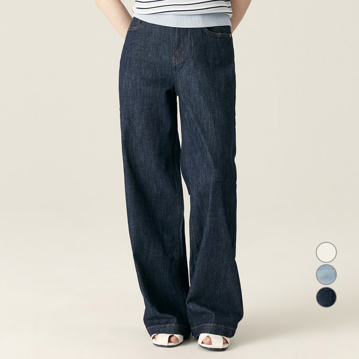 로엠 여성용 린넨 와이드 데님 바지