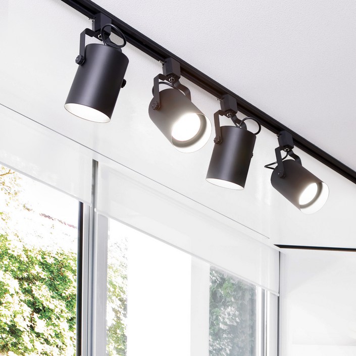 플랜룩스 원통 레일조명 세트, 블랙 + 주광색, 1개