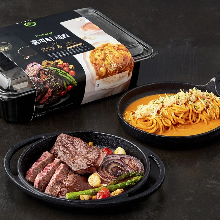 프레시지 2in1 홈파티 세트 더큰 블랙라벨 스테이크  쉬림프 로제 파스타