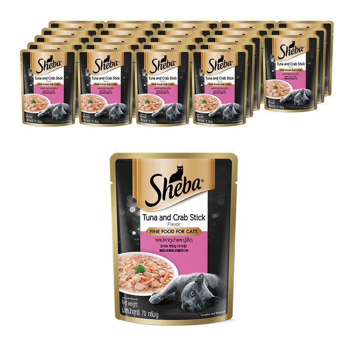 쉬바 고양이 주식 파우치, 참치와 게살, 70g, 24개