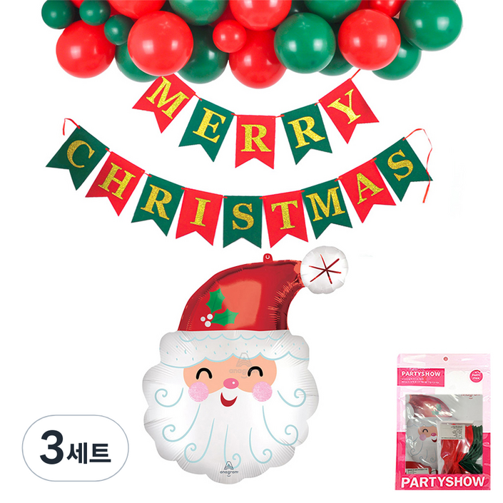 파티쇼 크리스마스 슈퍼쉐잎 파티장식풍선 가랜드 세트 산타헤드 XMAS, 혼합색상, 3세트 파티쇼 크리스마스 슈퍼쉐잎 파티장식풍선 가랜드 세트 산타헤드 XMAS, 혼합색상, 3세트