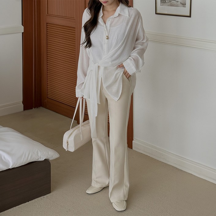 이블렛 여성용 롱미들숏 기장 디베뉴 세미 부츠컷 슬랙스