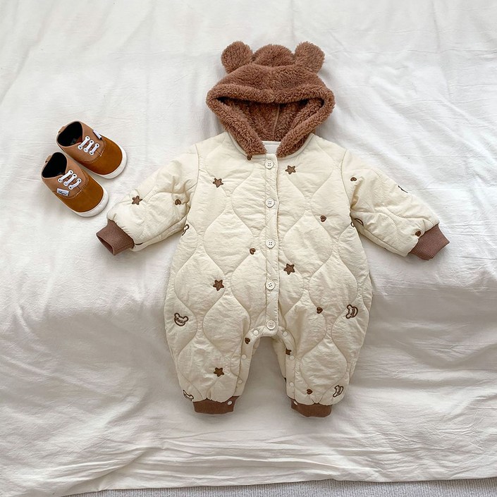 베베니즈 신생아용 별하트곰 털후드 패딩 우주복
