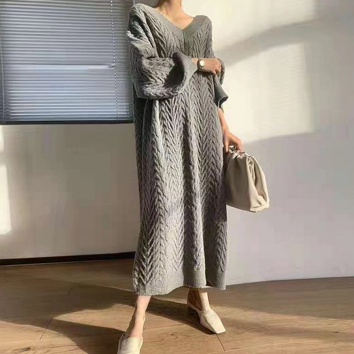 시크힐즈 캐주얼 브이넥 니트 스웨터 원피스 01193 T