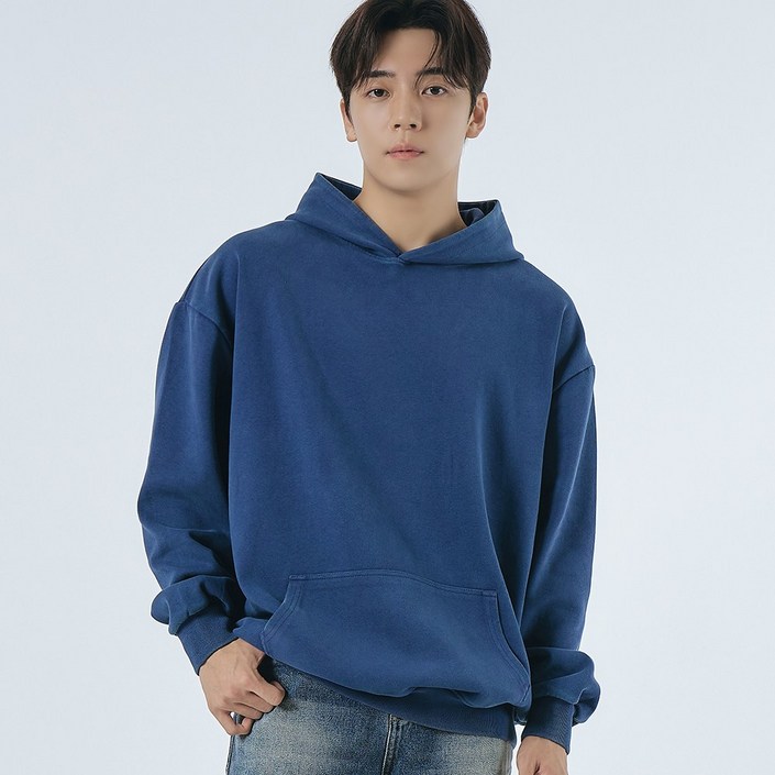 엘엑스티 빈티지 피그먼트 워싱 이중 합포 오버핏 면 후드 티셔츠