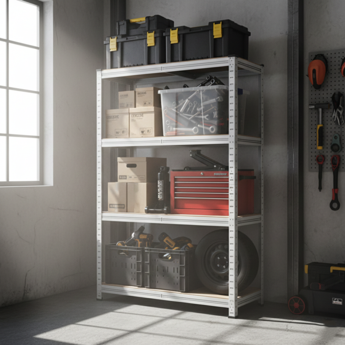 부원진열장 에코랙 무볼트 조립식 철제 앵글 선반, 4단, 화이트