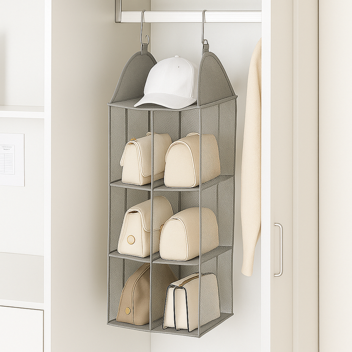 코지즈 3단6칸 숨은공간 걸이형 가방수납함, 1개, 그레이