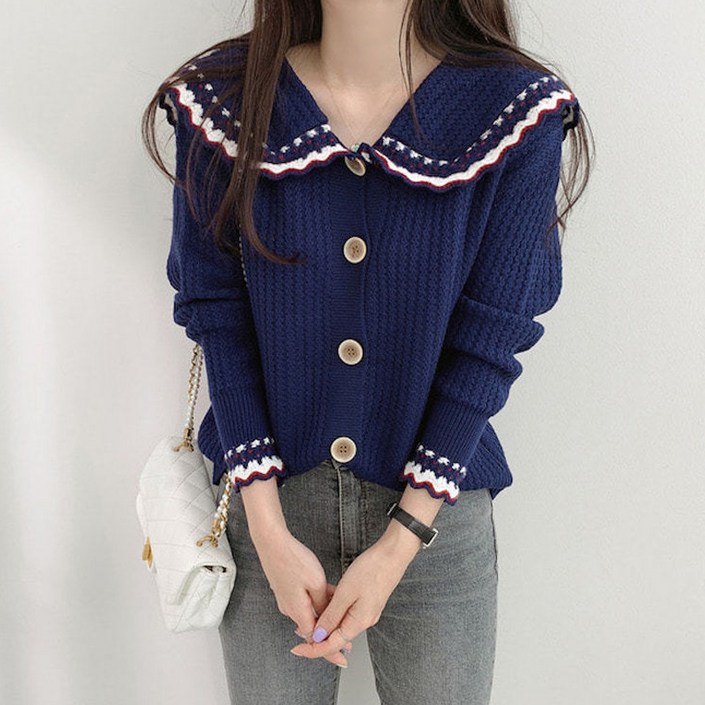 샐리 빅카라물결배색니트가디건 I4CCCA048