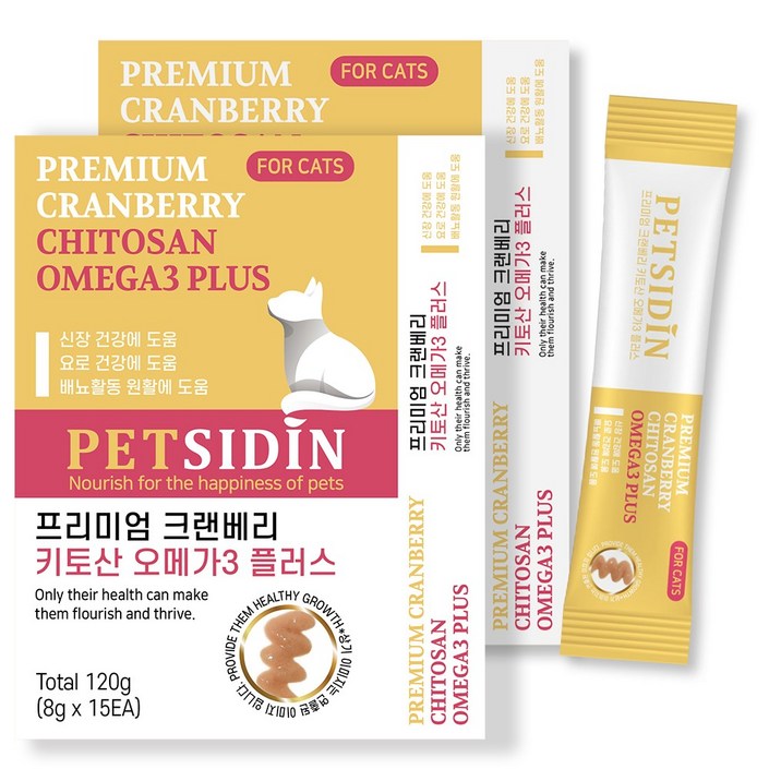 펫시딘 고양이 크랜베리 키토산 오메가3 신장건강 요로건강 배뇨활동원활 영양제, 15회분, 장건강유산균, 2개