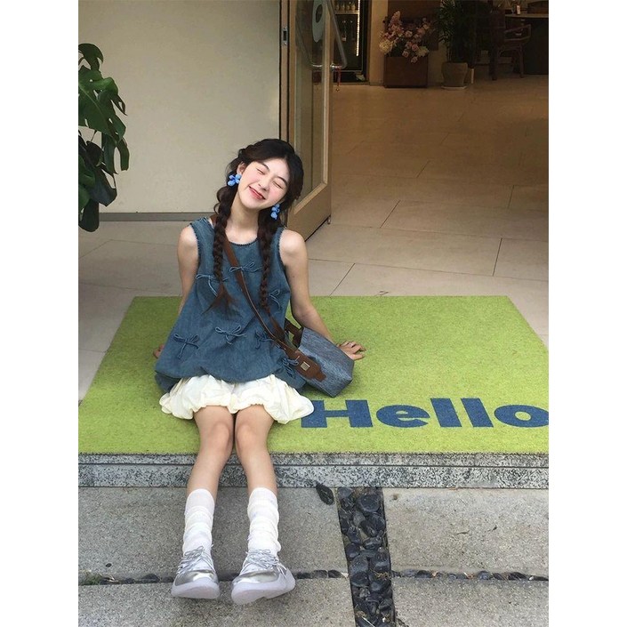 여름 데님 투피스 세트 원피스 니트 스커트