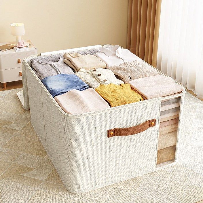 LINSHU 두께 추가 옷 정리함 투명창 대형 다용도, 2개, 아이보리