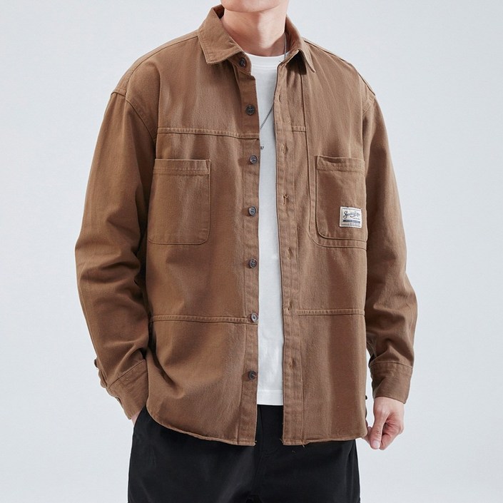 지디오 남성 캐주얼 가을 셔츠 코튼 간절기 면 자켓 긴팔 카라 포켓 남방