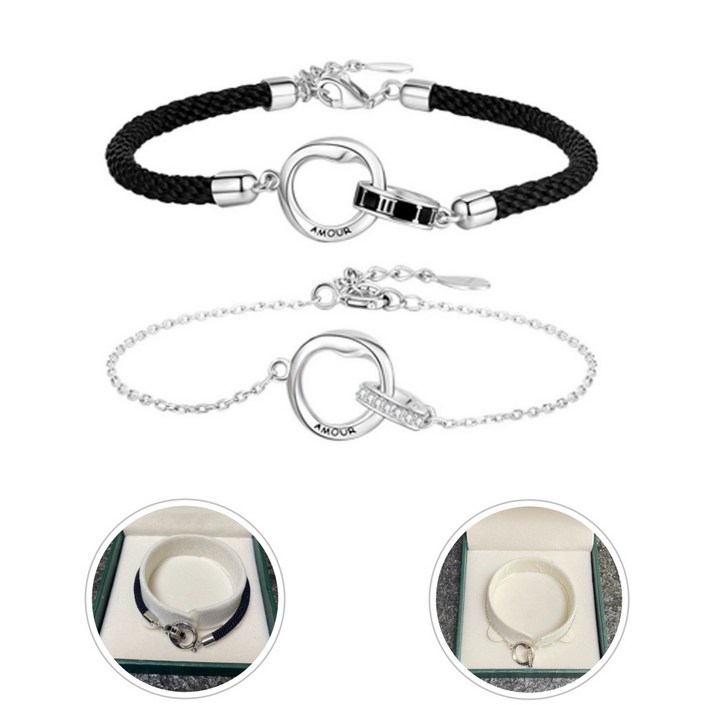 L에센셜 남녀 뫼비우스 커플 팔찌 세트 끝없는 사랑 우정 약속 보석상자2 쇼핑백2 포함
